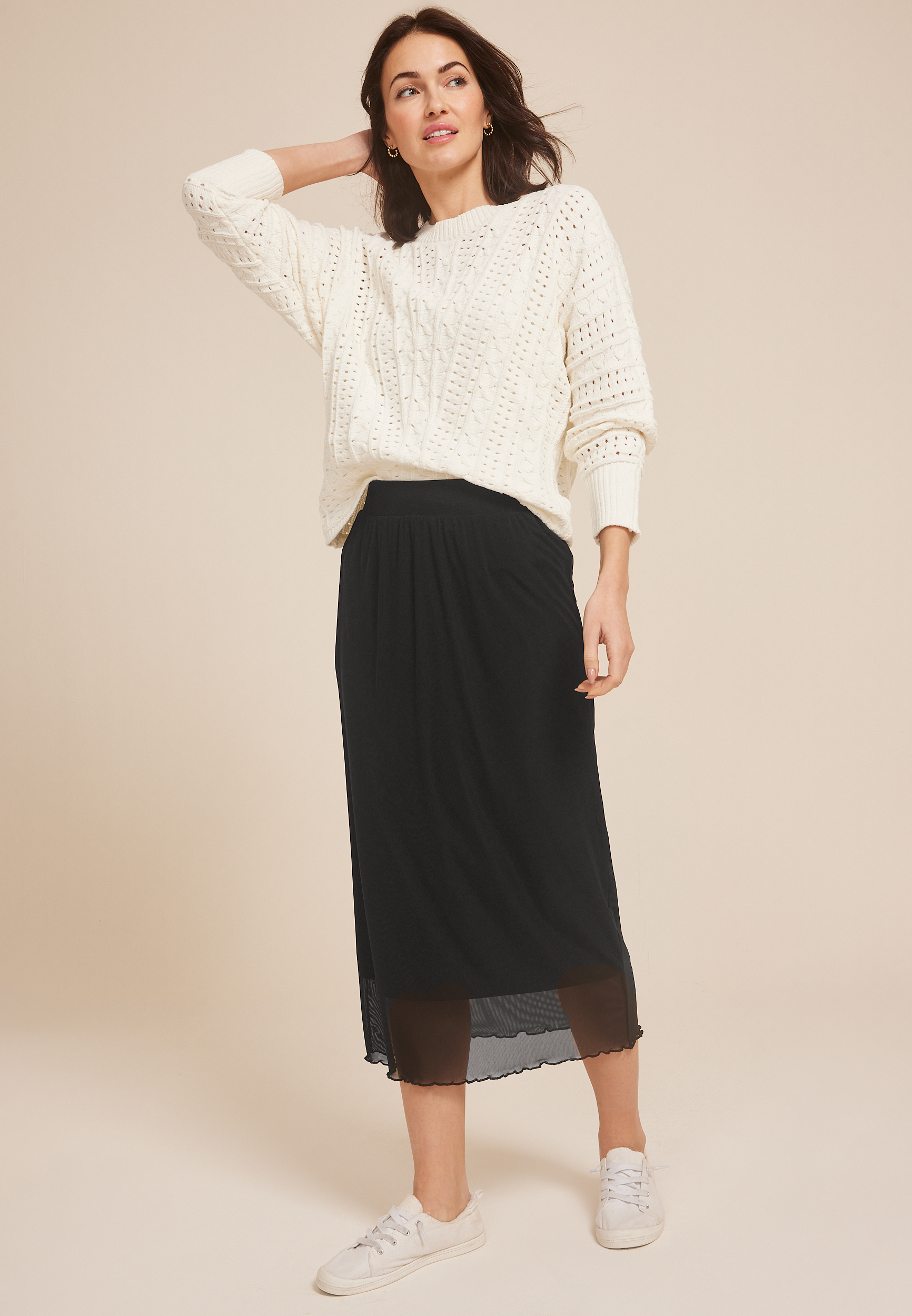 Mesh High Rise Midi Skirt