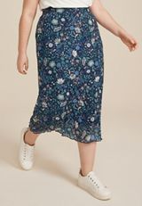 Plus Size Mesh High Rise Midi Skirt, , small