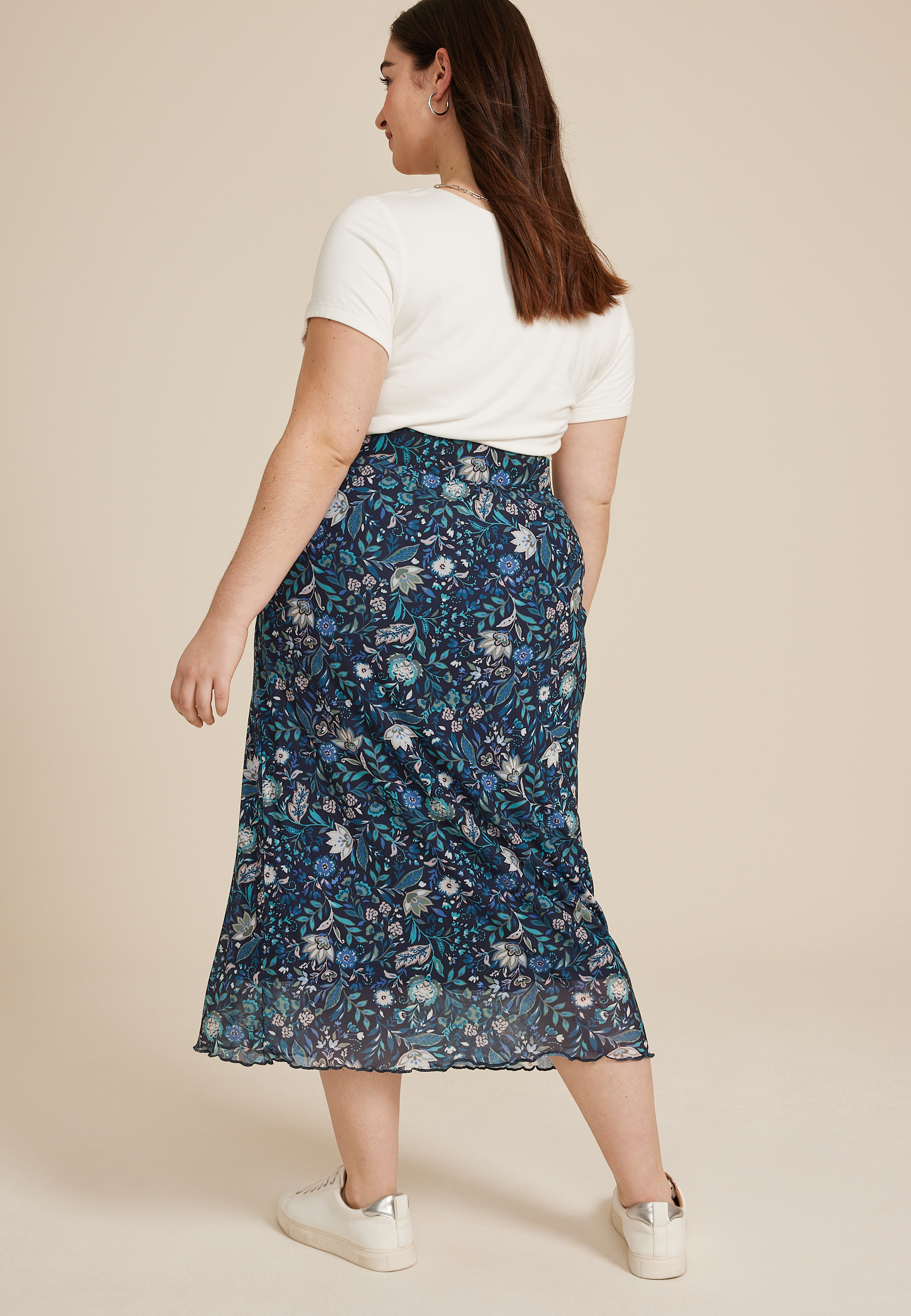 Plus Size Mesh High Rise Midi Skirt, , large