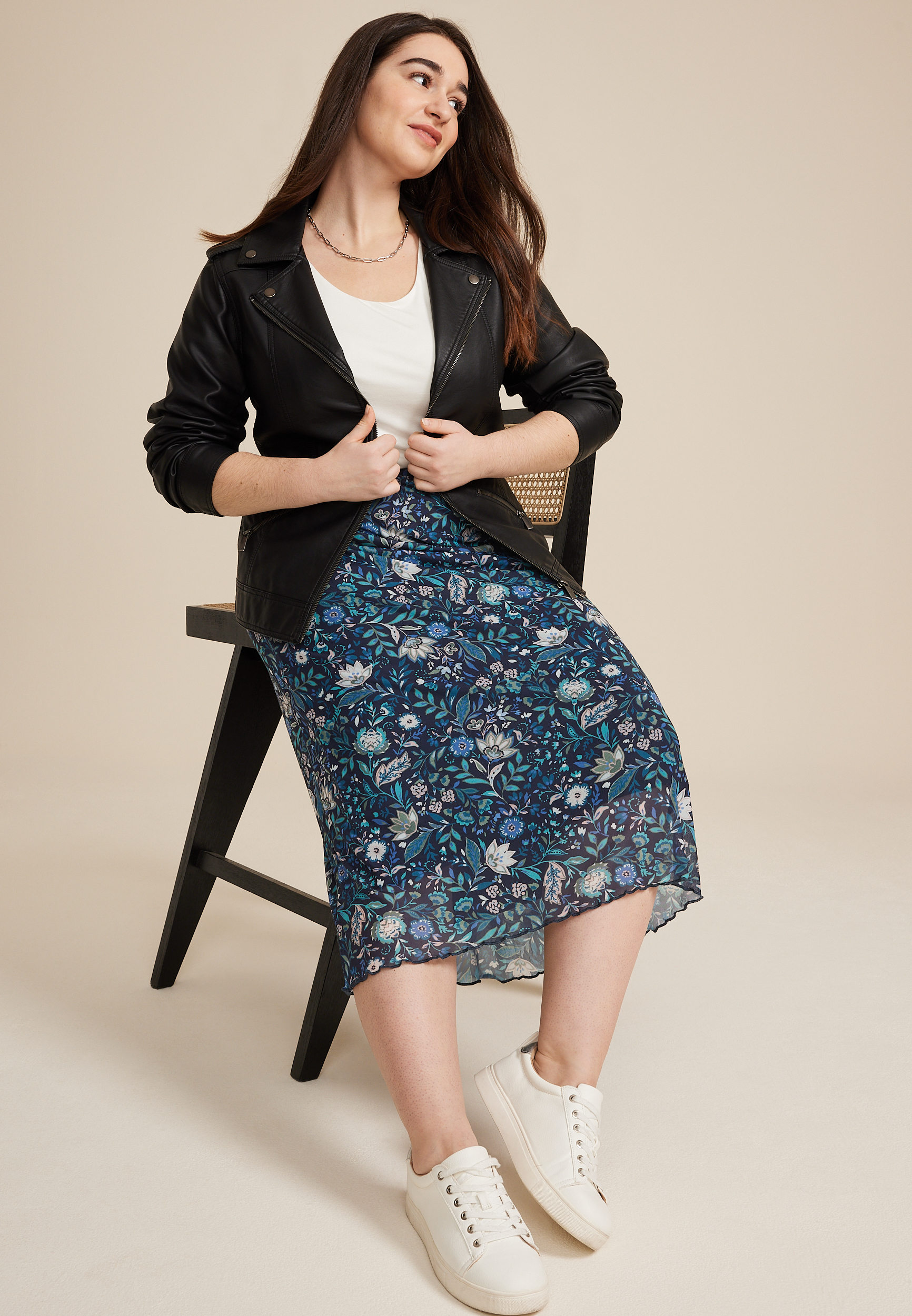 Plus Size Mesh High Rise Midi Skirt, , large