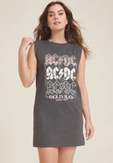 ACDC Cap Sleeve Graphic T Shirt Dress, Dark Shadow, small