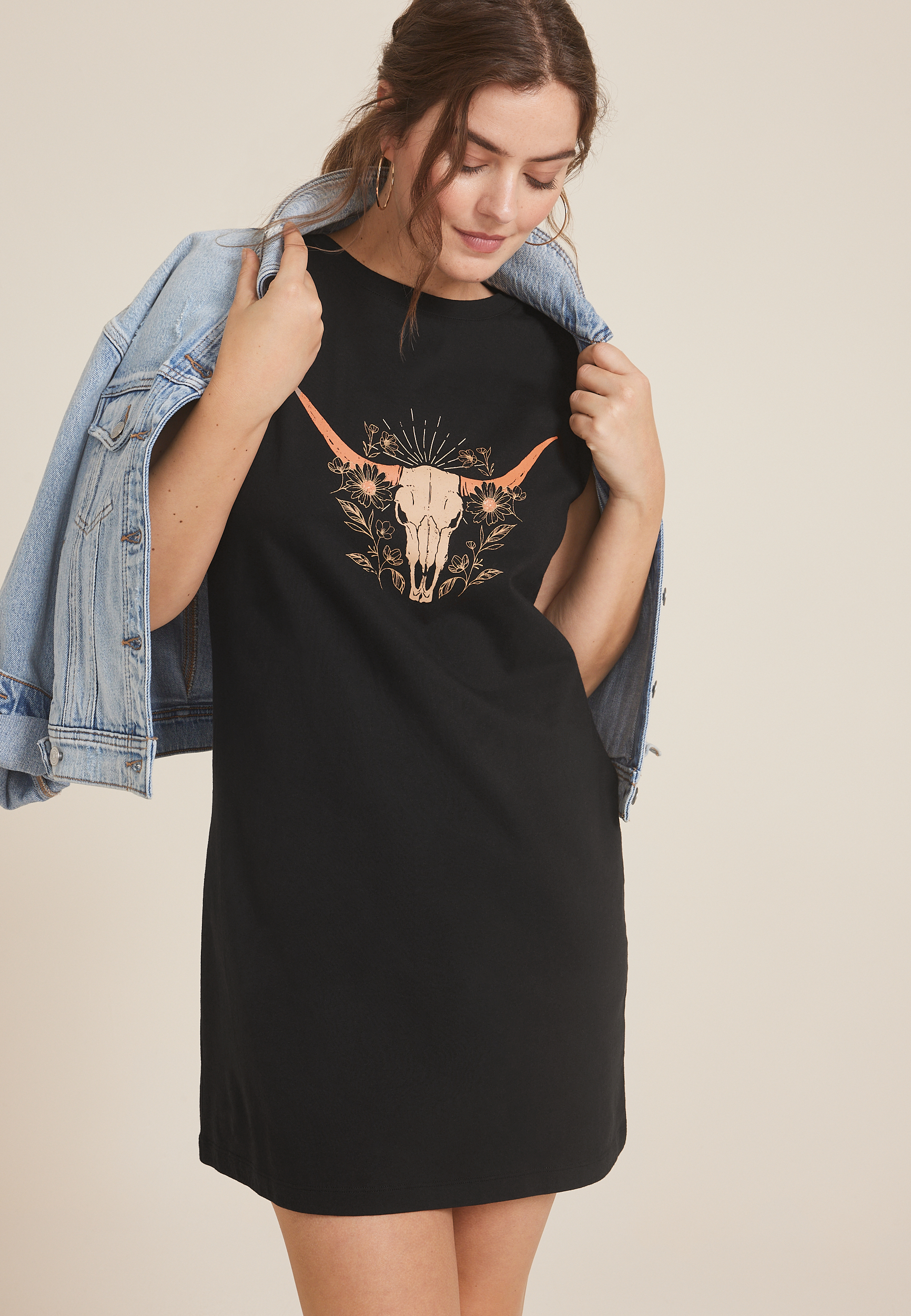 Graphic Cap Sleeve T Shirt Dress