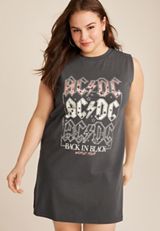 Plus Size ACDC Cap Sleeve Graphic T Shirt Dress, Dark Shadow, small