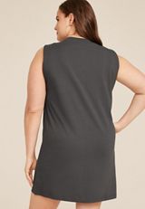 Plus Size ACDC Cap Sleeve Graphic T Shirt Dress, Dark Shadow, small