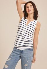 Striped Ribbed Henley Tank Top, C2380, small