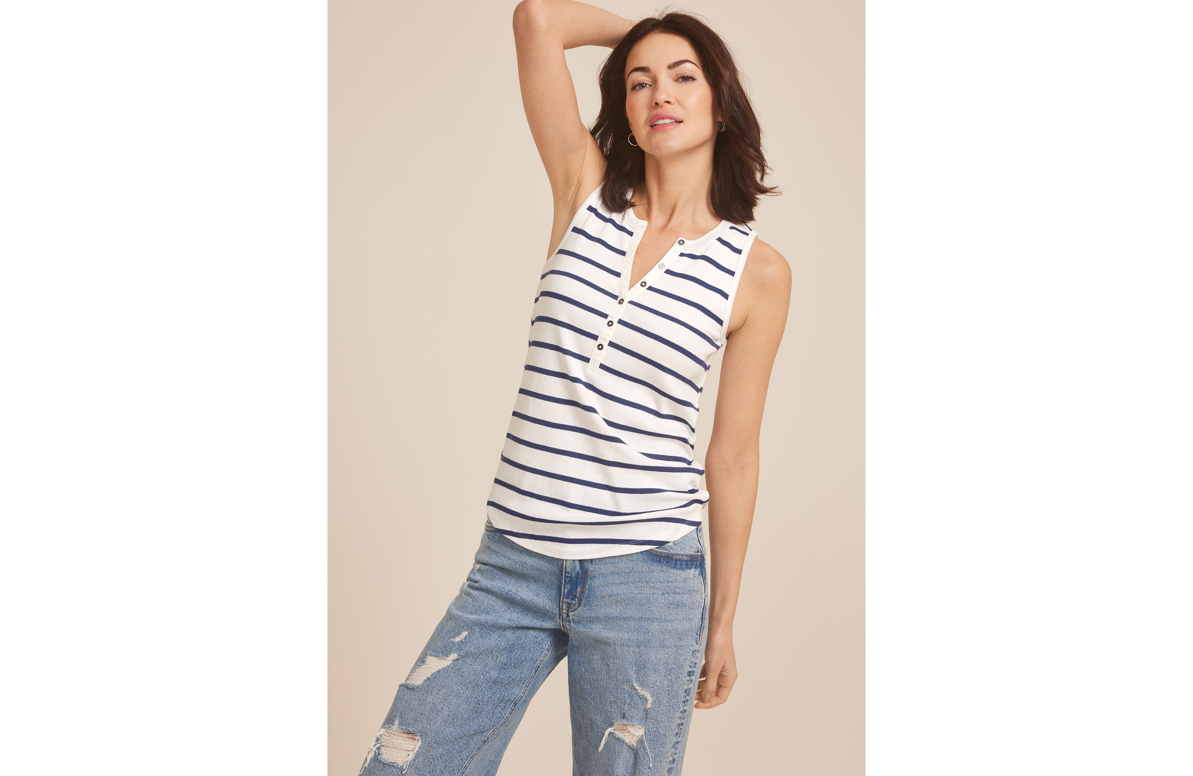 Striped Ribbed Henley Tank Top