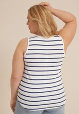 Plus Size Striped Ribbed Henley Tank Top, SOFT WHITE COMBO, small