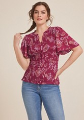 Blue Paisley 3/4 Sleeve Smocked Blouse