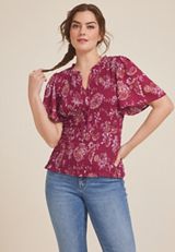 Printed Smocked Blouse, , small