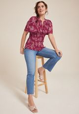 Printed Smocked Blouse, , small