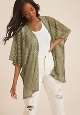 Clip Dot Tie Waist Kimono