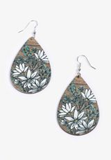Floral Watercolor Wooden Teardrop Earrings, C115, small
