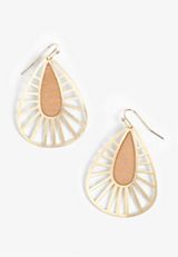 Wooden Inlay Teardrop Earring, GOLD, small