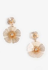 Gold Double Floral Drop Earrings, C605, small
