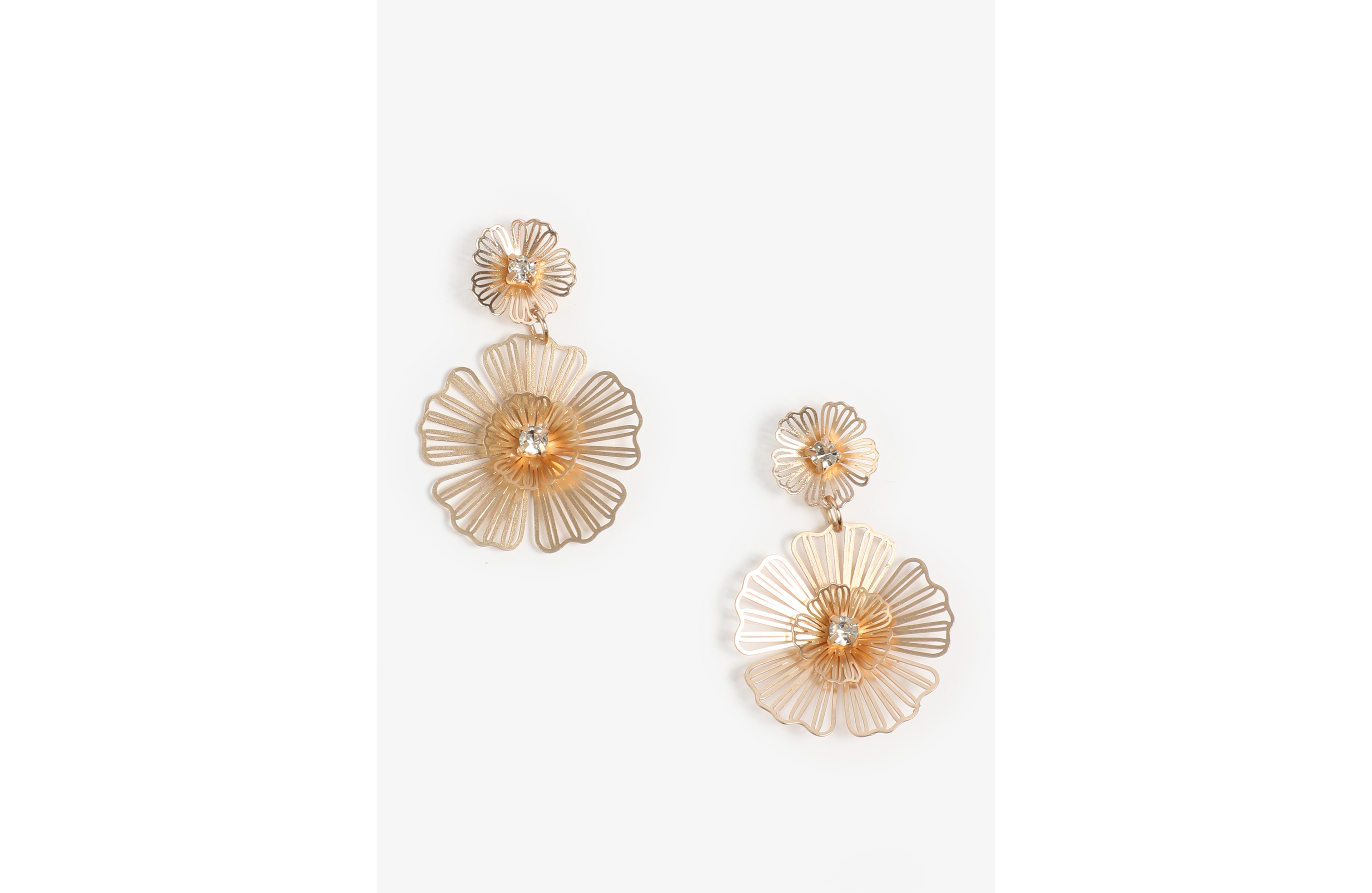 Gold Double Floral Drop Earrings