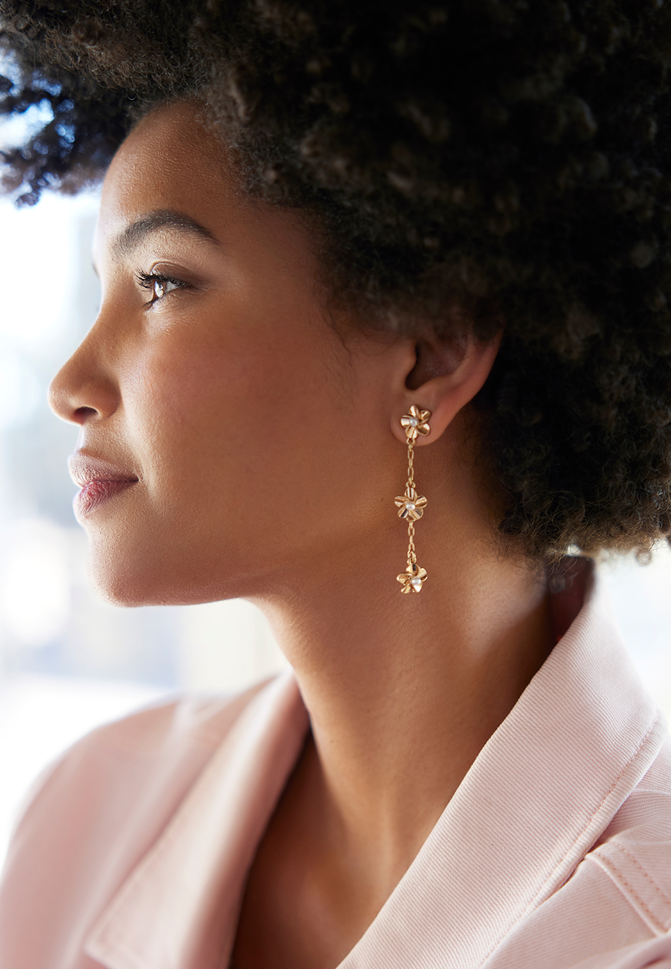 Triple Floral Linear Earrings, , large