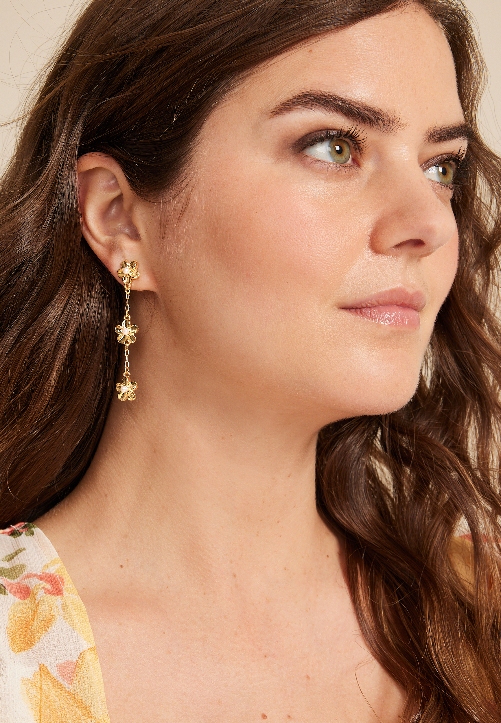 Triple Floral Linear Earrings, , large