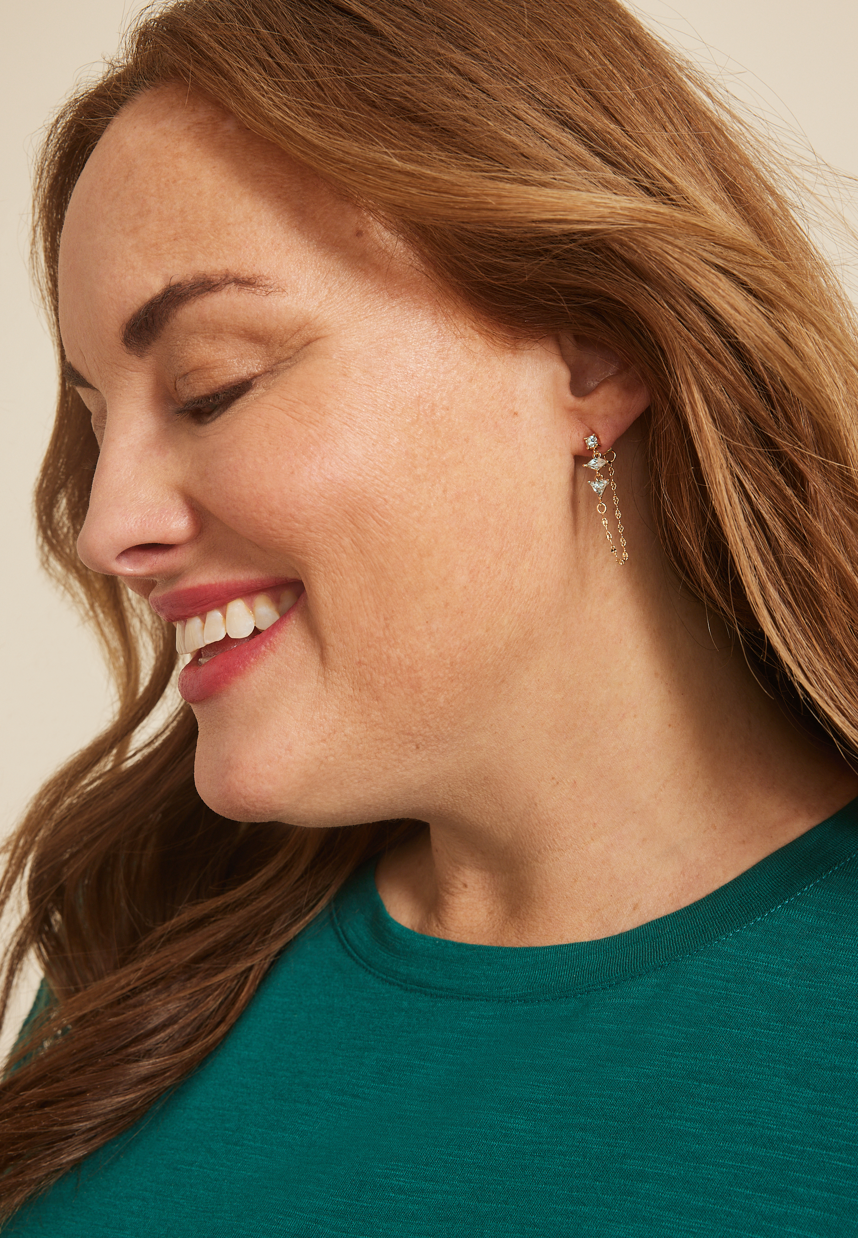 3 Stone Front Back Drop Earrings, C605, large