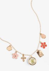 Bubble Floral Charm Necklace, GOLD, small