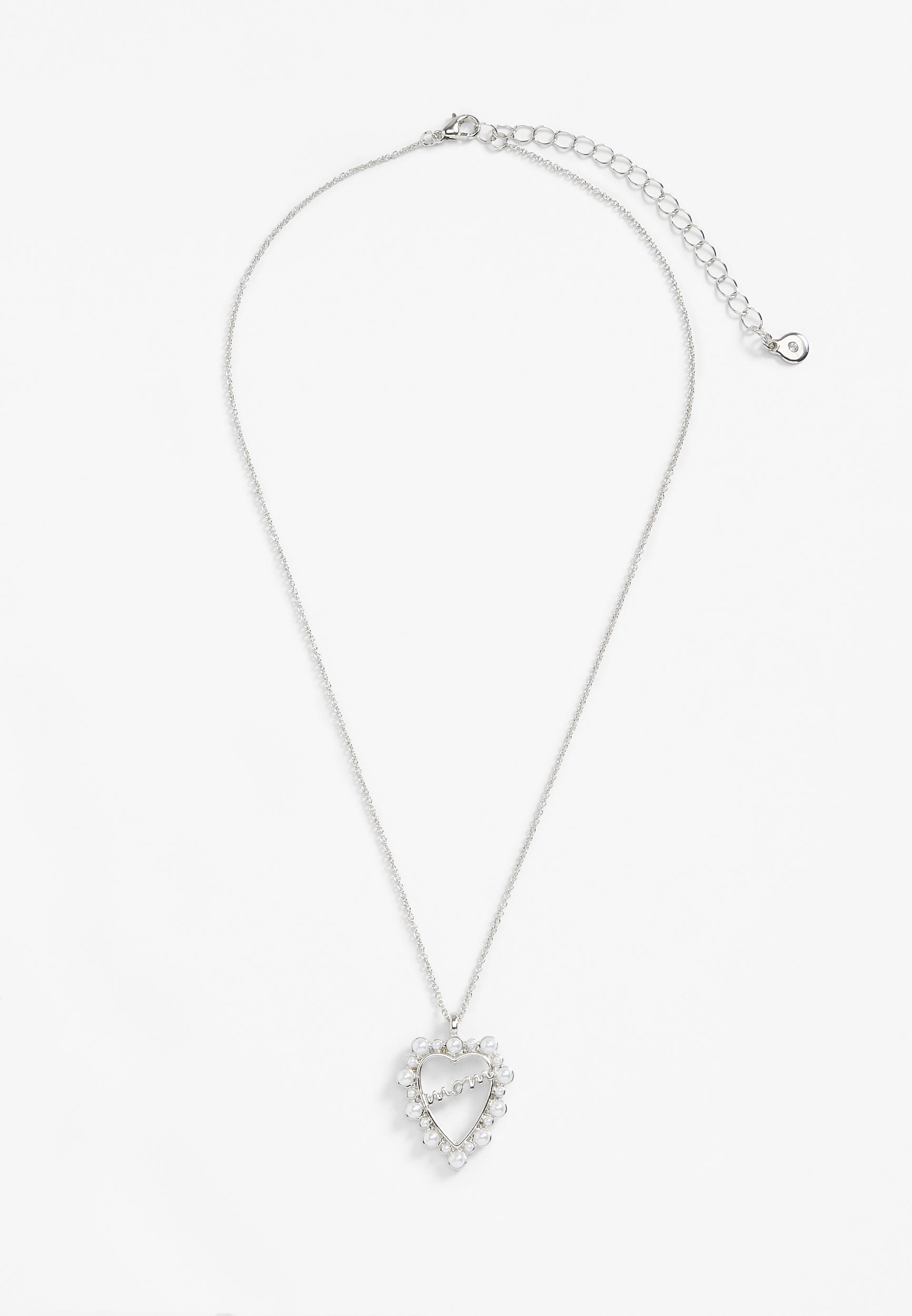 Mom Heart Shaped Pearl Pendant Necklace, , large