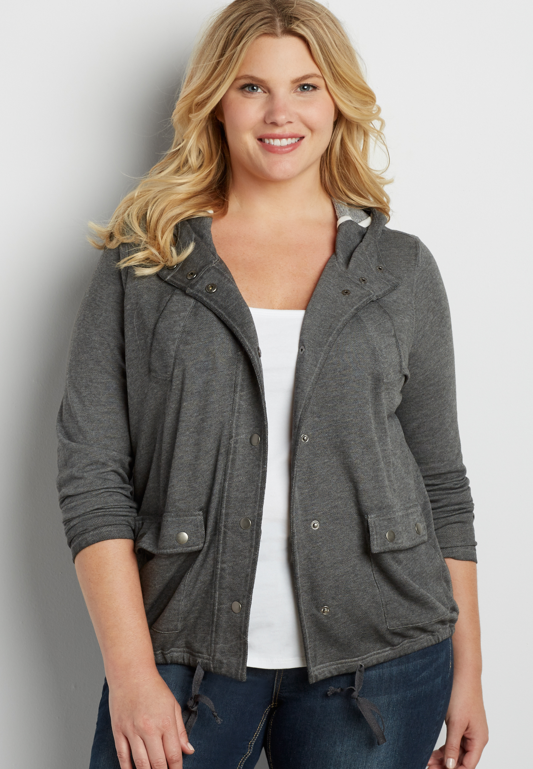 plus size french terry sweatshirt with button down front | maurices