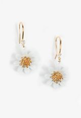 White And Gold Floral Drop Earrings, C605, small
