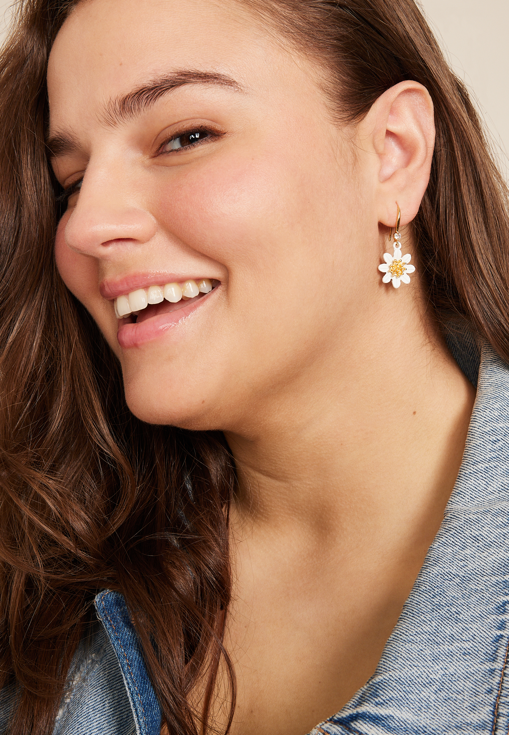 White And Gold Floral Drop Earrings, C605, large