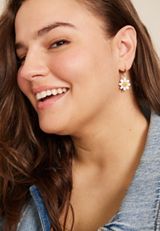 White And Gold Floral Drop Earrings, C605, small