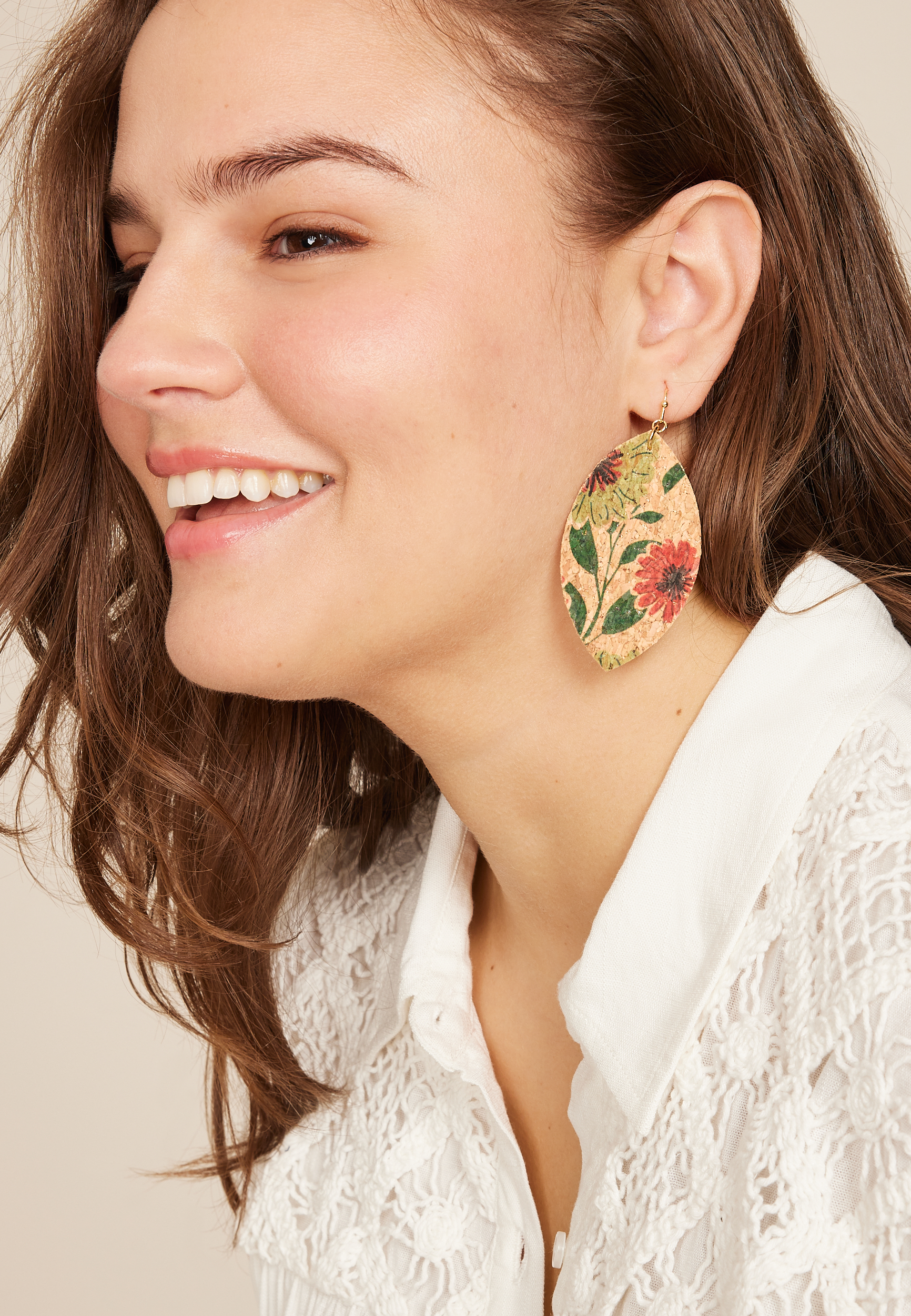 Floral Cork Drop Earrings, , large