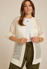 Plus Size Mesh Open Front Cardigan, , small