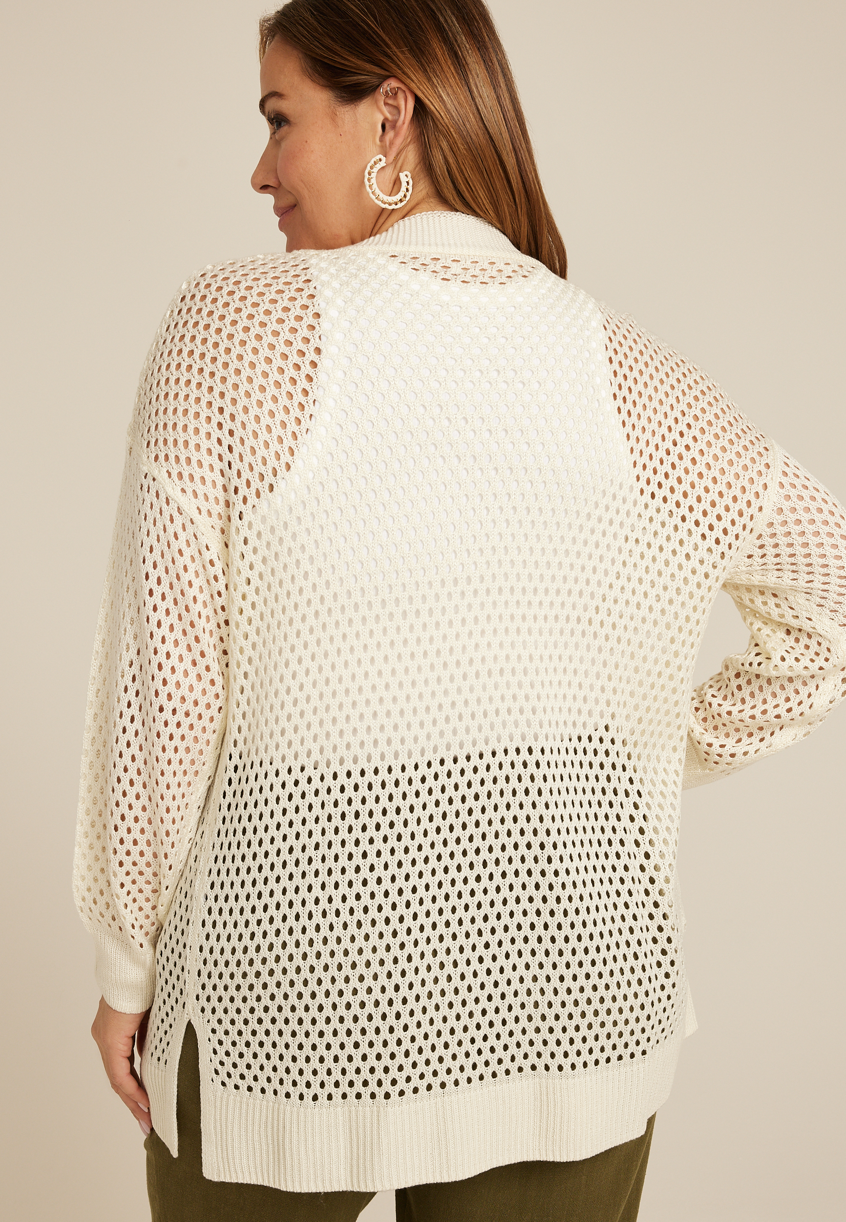 Plus Size Mesh Open Front Cardigan, , large