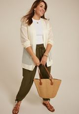 Plus Size Mesh Open Front Cardigan, , small