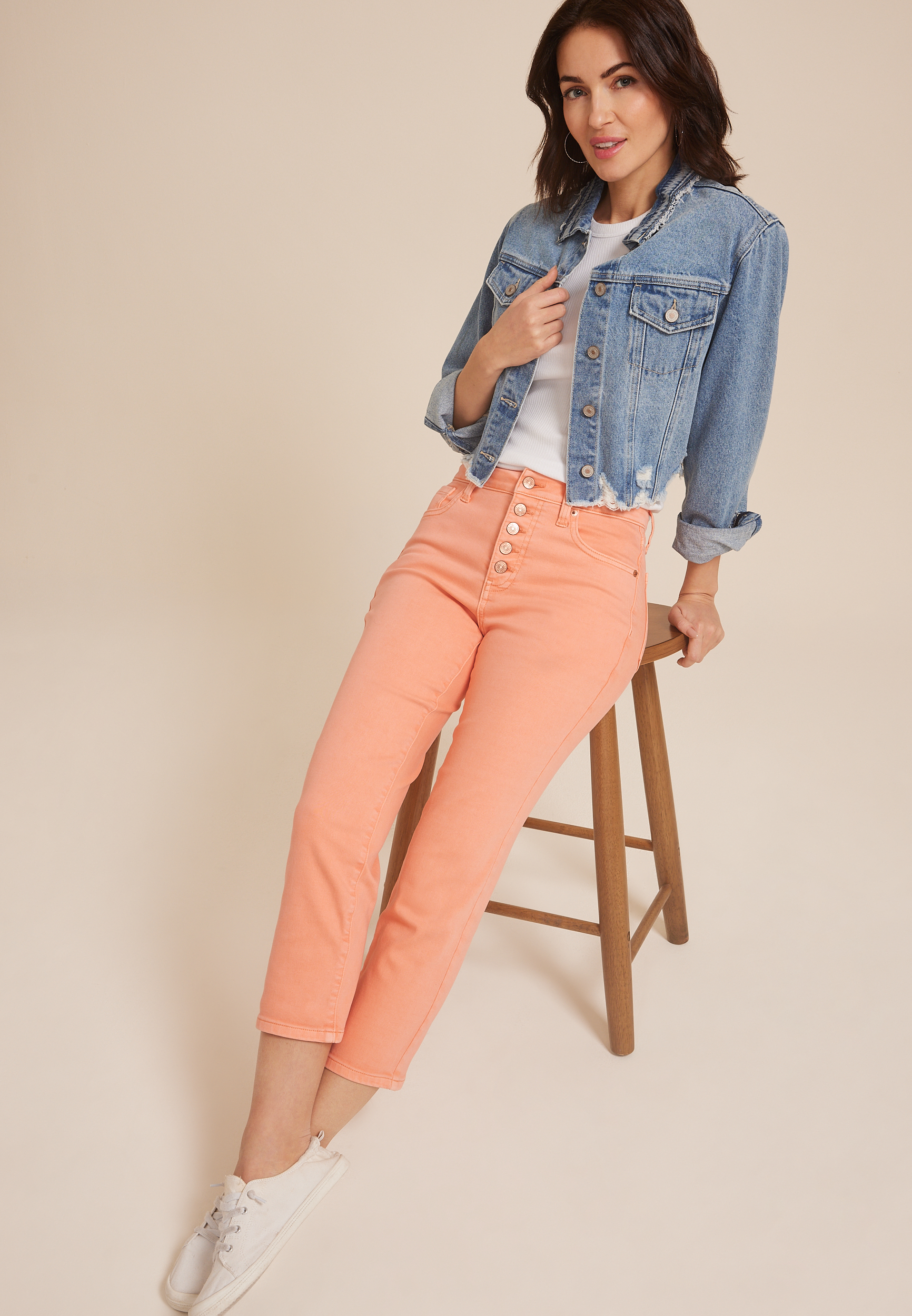 m jeans by maurices™ High Rise Button Fly Straight Cropped Jean