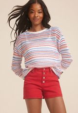 Americana Striped Open Stitch Sweater, C1524, small