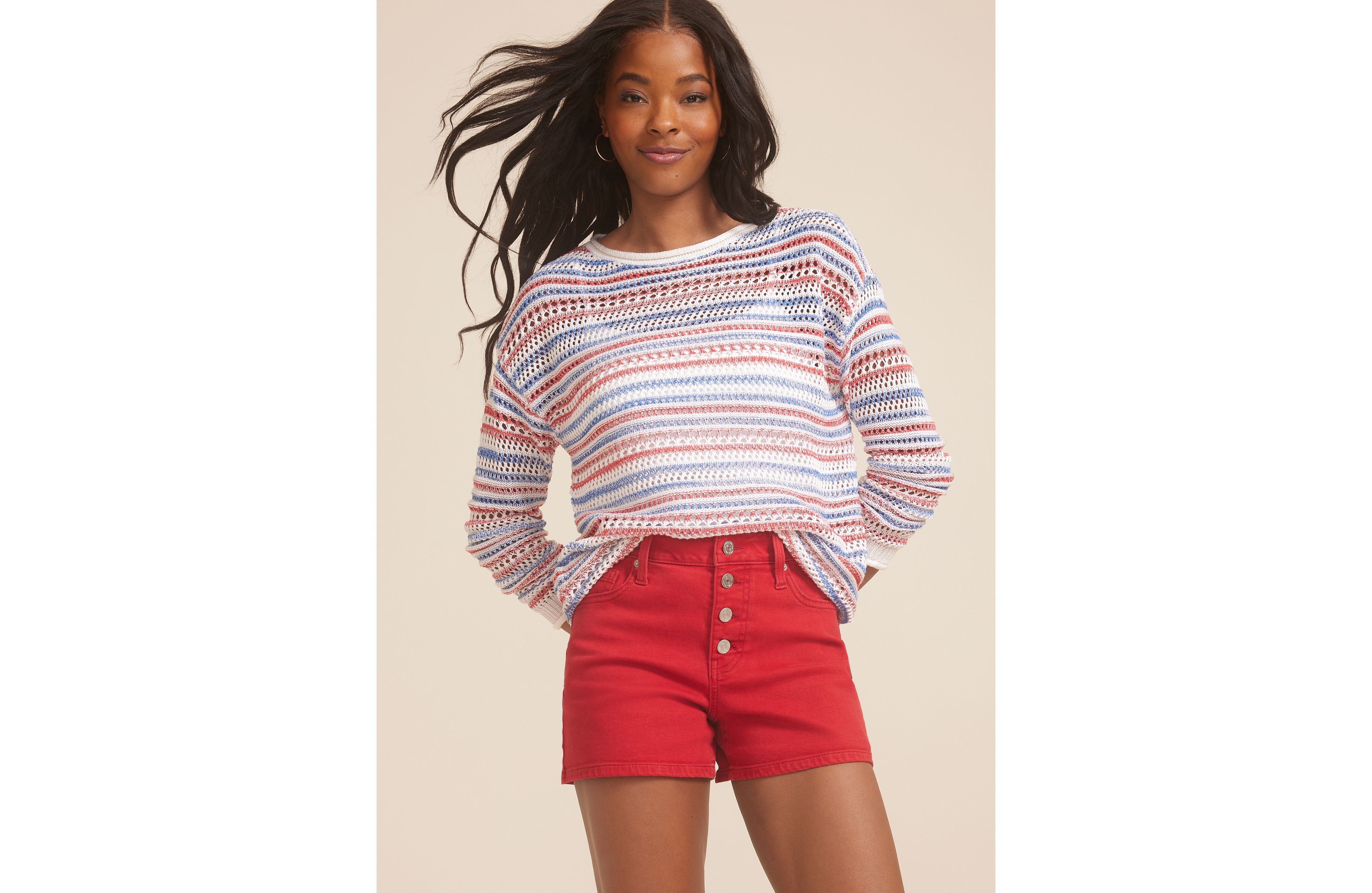 Americana Striped Open Stitch Sweater