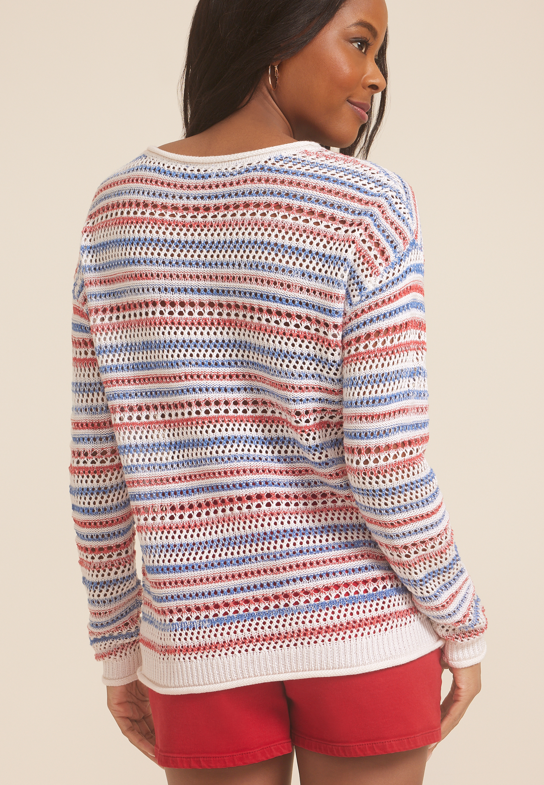 Americana Striped Open Stitch Sweater, C1524, large