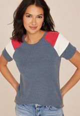Wavy Ribbed Colorblock Raglan Tee, C4131, small