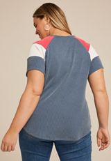 Plus Size Wavy Ribbed Colorblock Raglan Tee, WASHED NAVY COMBO, small