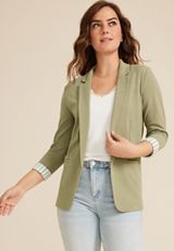Versa Striped Cuff Open Front Blazer, OLIVE FOG, small
