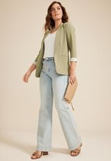 Versa Striped Cuff Open Front Blazer, OLIVE FOG, small
