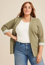 Plus Size Versa Striped Cuff Open Front Blazer, C425, small