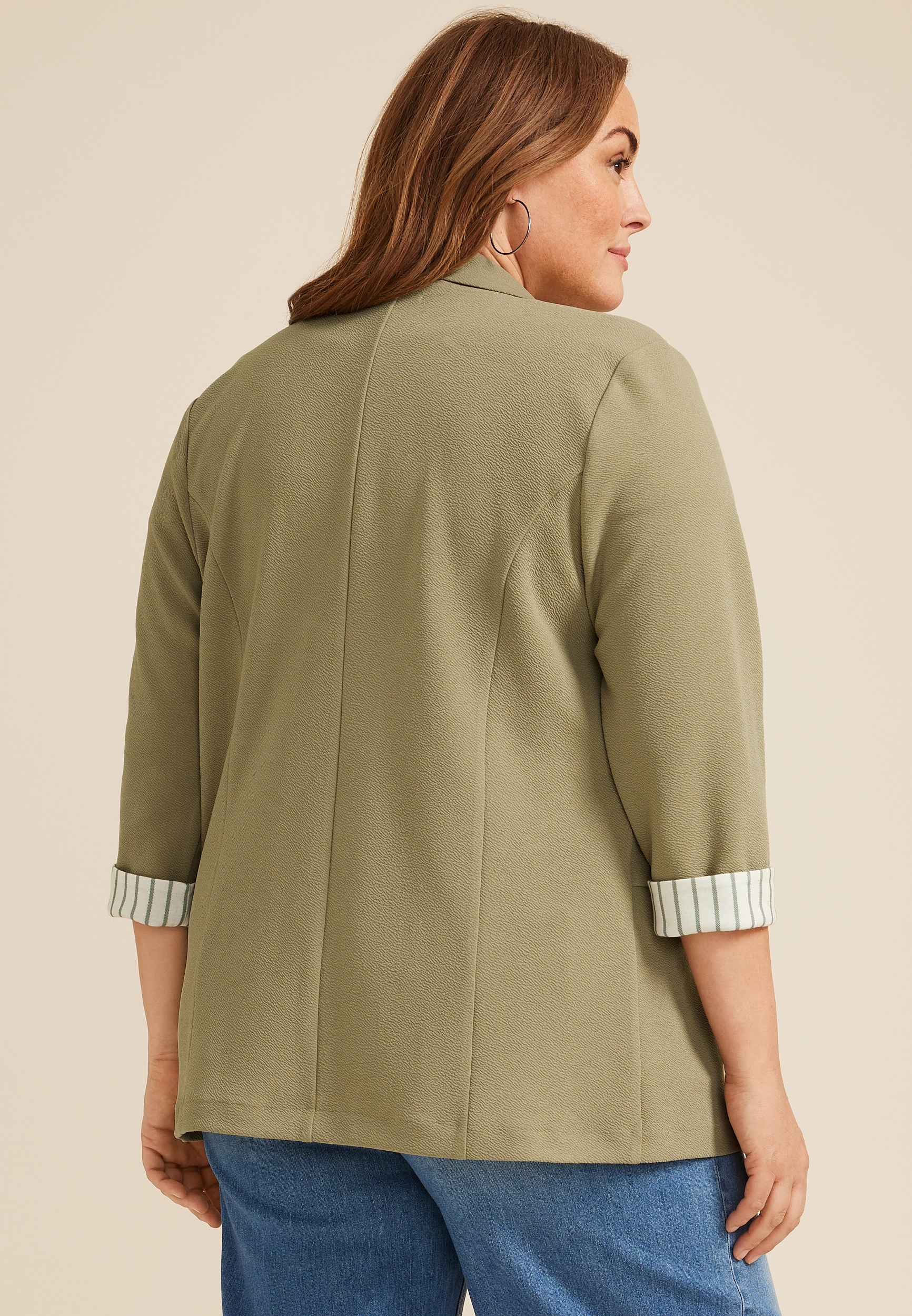Plus Size Versa Striped Cuff Open Front Blazer, C425, large