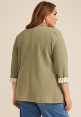 Plus Size Versa Striped Cuff Open Front Blazer, C425, small