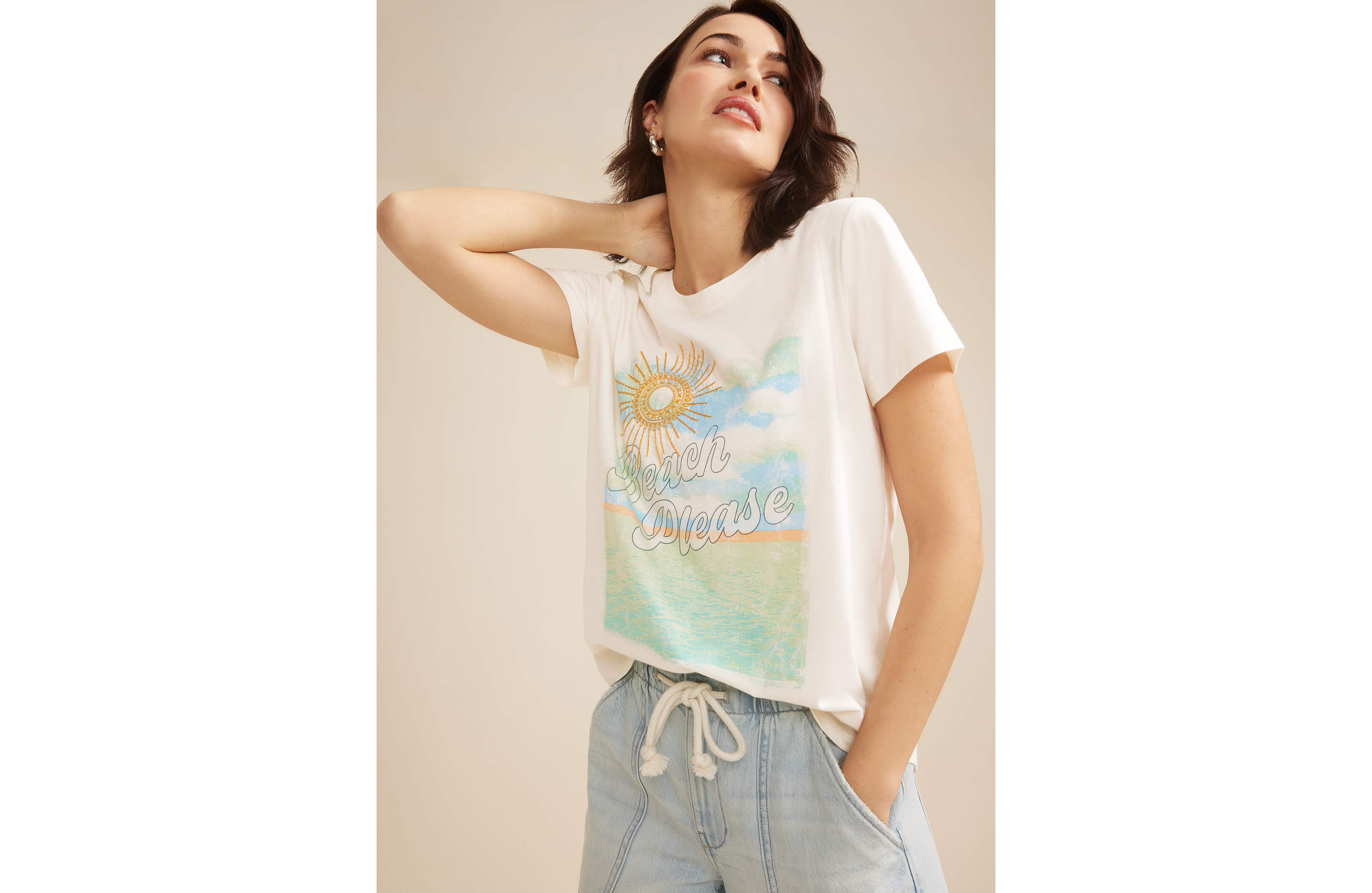 Beach Please Embroidered Sun Classic Fit Graphic Tee
