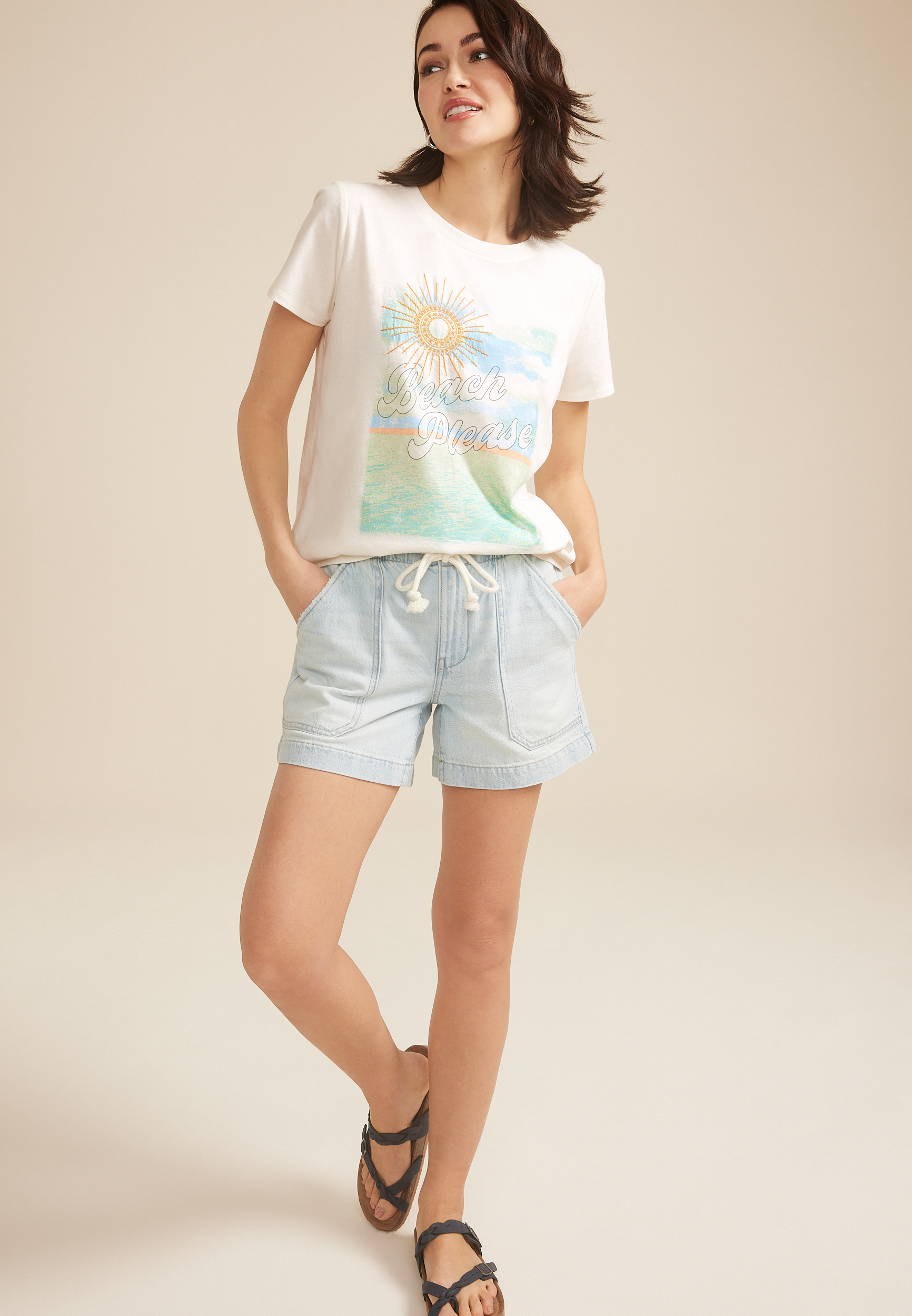 Beach Please Embroidered Sun Classic Fit Graphic Tee, C2789, large