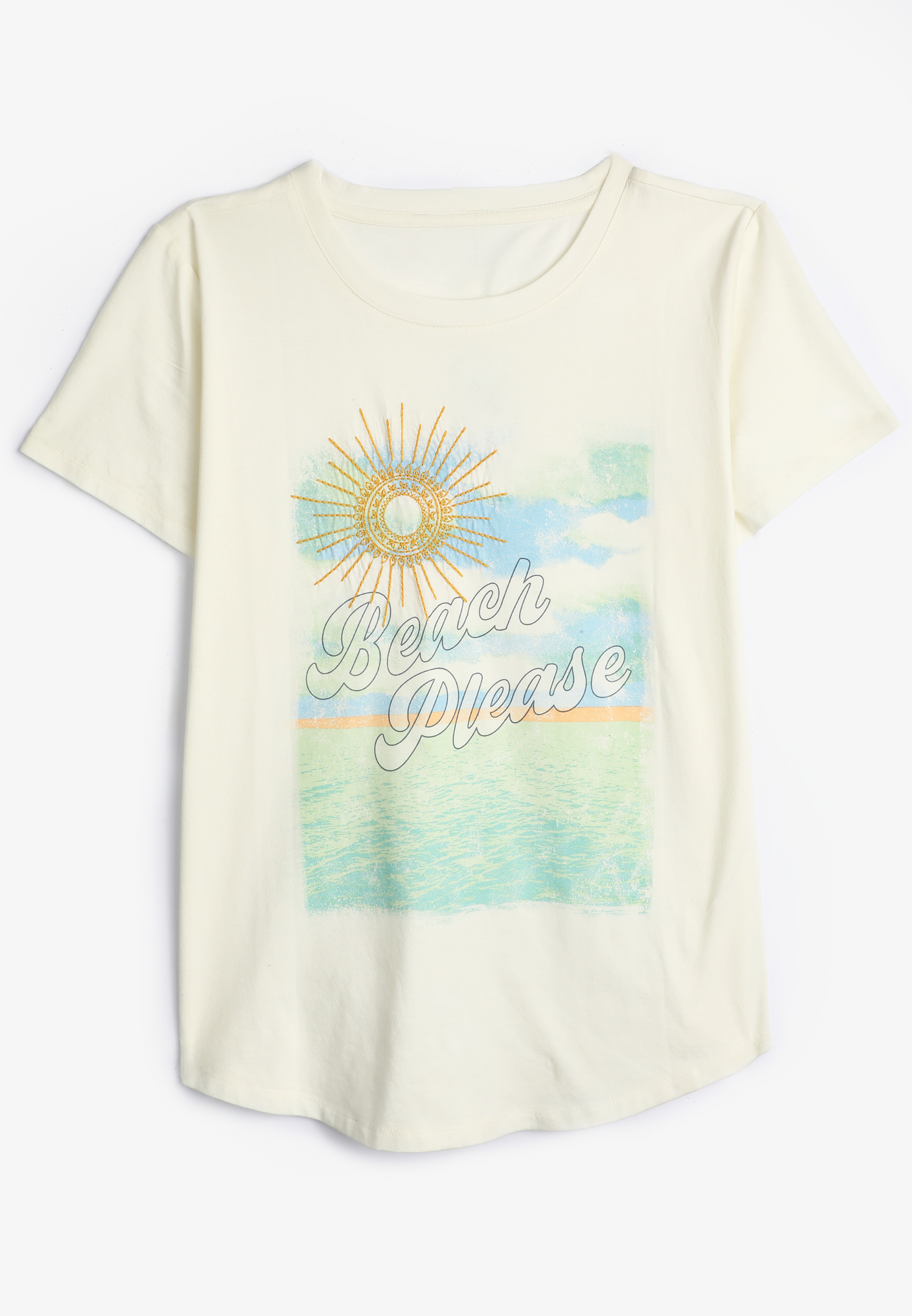 Beach Please Embroidered Sun Classic Fit Graphic Tee, C2789, large