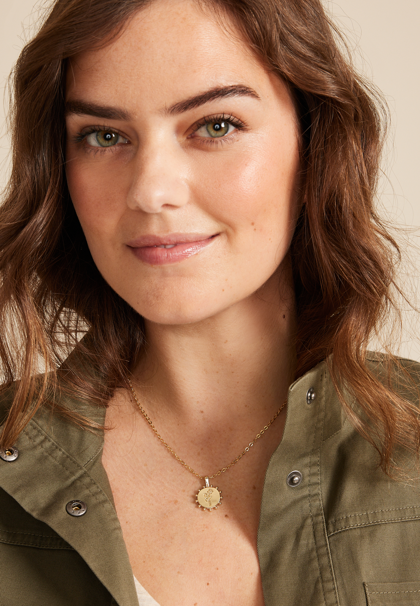 14k Gold Plated Floral Engraved Pendant Necklace, , large