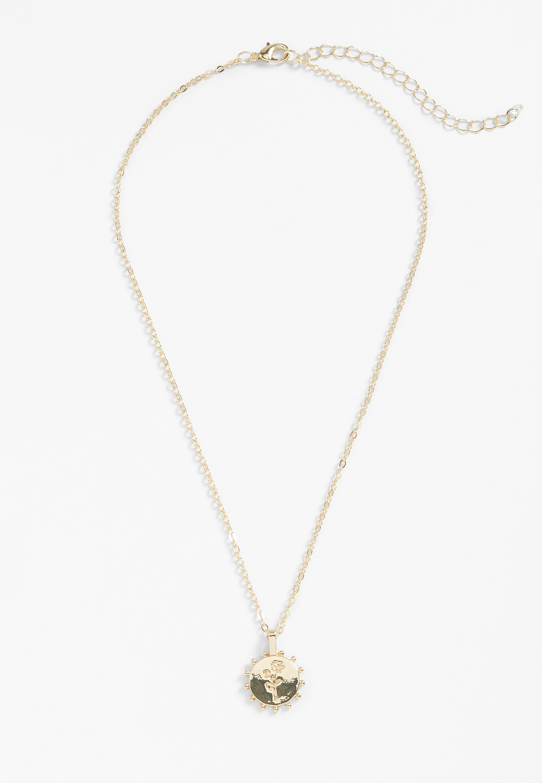 14k Gold Plated Floral Engraved Pendant Necklace, , large