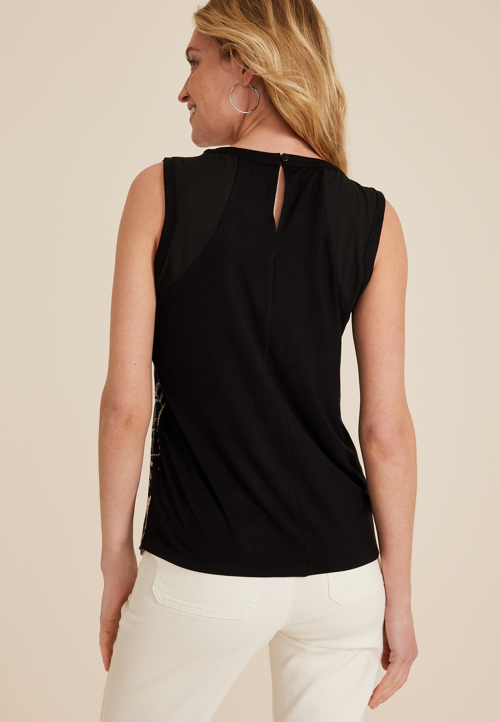 Embroidered Front Tank Top, , large