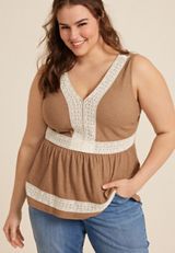 Plus Size Crochet Trim Peplum Tank Top, , small
